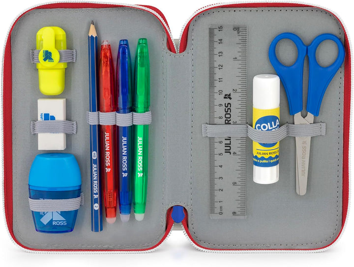 3-Fach Federmäppchen Jungen Gefüllt für Sonic Fan – Schulmäppchen Set 46 Teile mit Radierbaren Stift