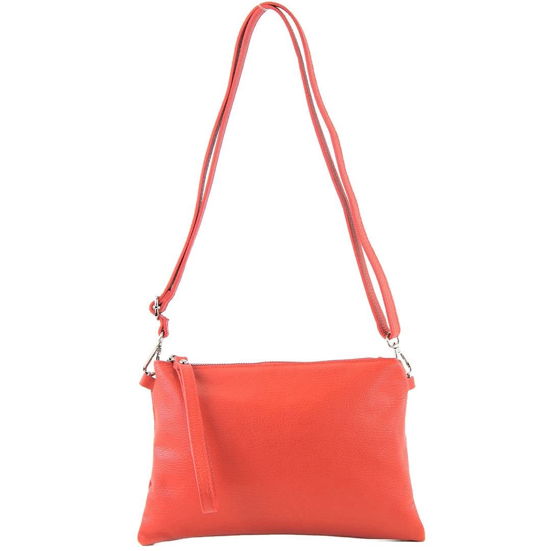modamoda de - T186 - ital. Clutch Umhängetasche Leder Medium Koralle, Koralle