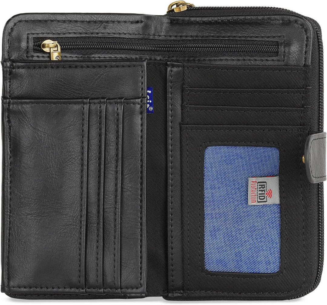 Geldbörse Damen Gross - Strapazierfähige Portemonnaie Damen - Damen Geldbör 16 x 9 x 2 cm Negro, 16