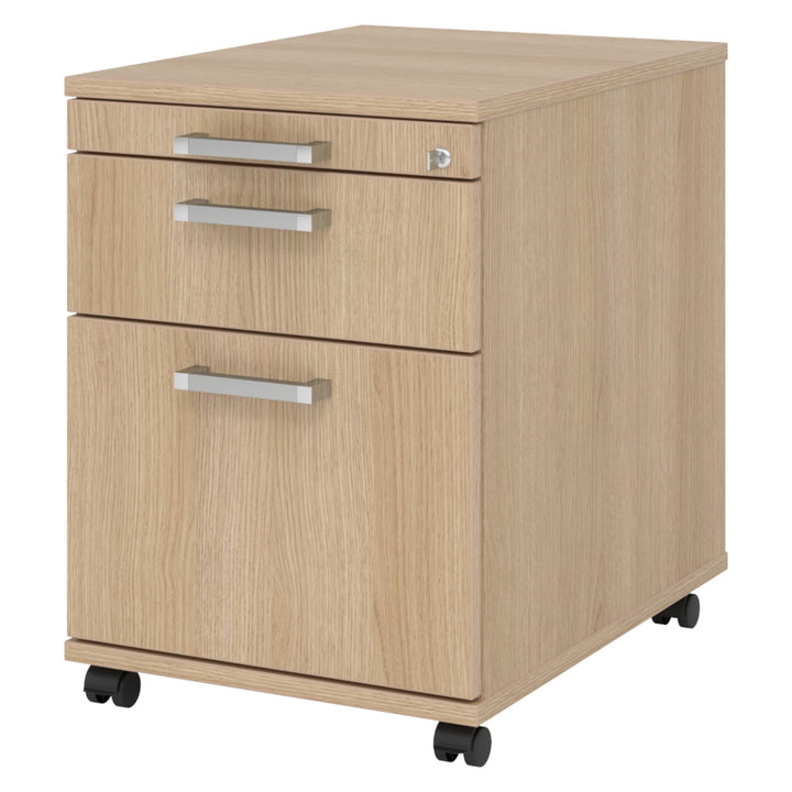 bümö Rollcontainer mit Hängeregistratur, Container abschliessbar aus Holz in Eiche - Rollwagen für's