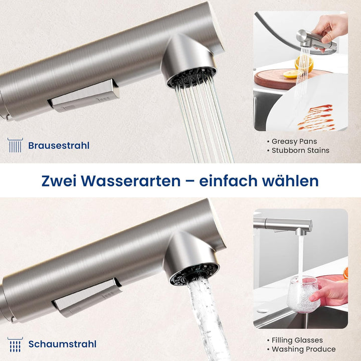 CECIPA Küchenarmatur Ausziehbar, Spültischarmatur mit Brause, Wasserhahn Küche Ausziehbar 2 Wasserst