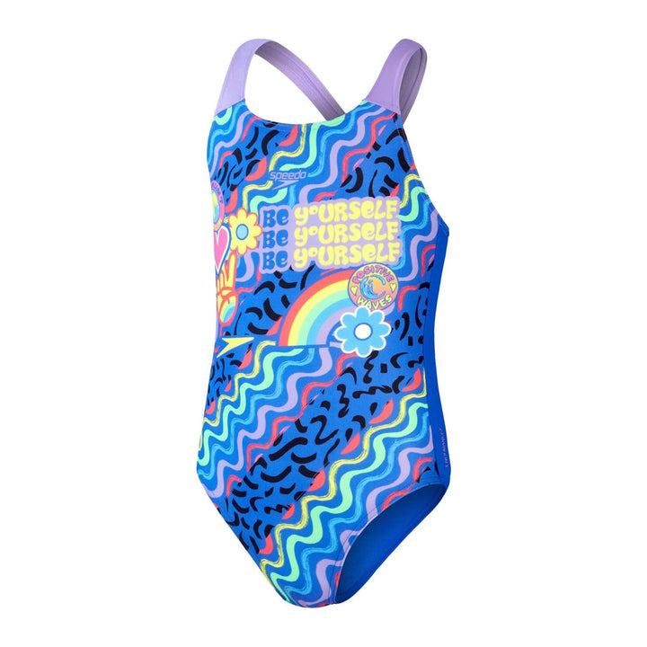 Speedo Mädchen Digital Placement Splashback Badeanzug 13 Jahre Blau Flame/Miami-lila/Hellgelb/Neongr