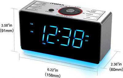 Radioweaker mit Bluetooth Lautsprecher, FM Radio, Dual Wecker mit Snooze, grosse LED Anzeige, Dimmer