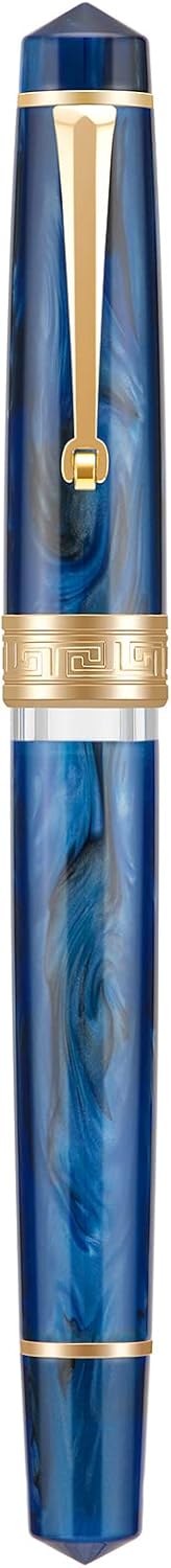 Asvine P20 Kolbenfüllhalter Galaxy Blue Resin, Iridium Medium Nib Gold Trim Smooth Writer Collection