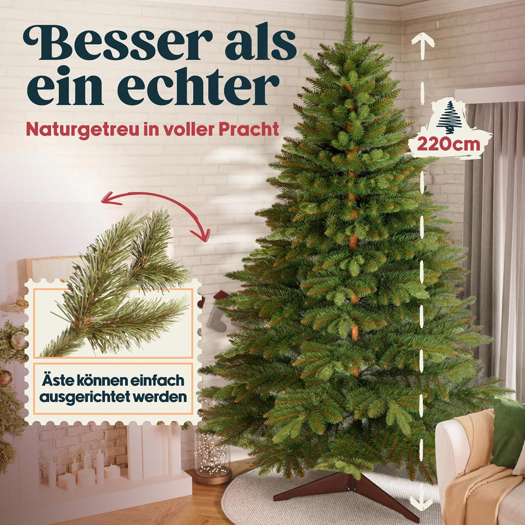 Premium Weihnachtsbaum künstlich 220cm -TESTSIEGER - Naturgetreu, dichte Zweige, Künstlicher Weihnac