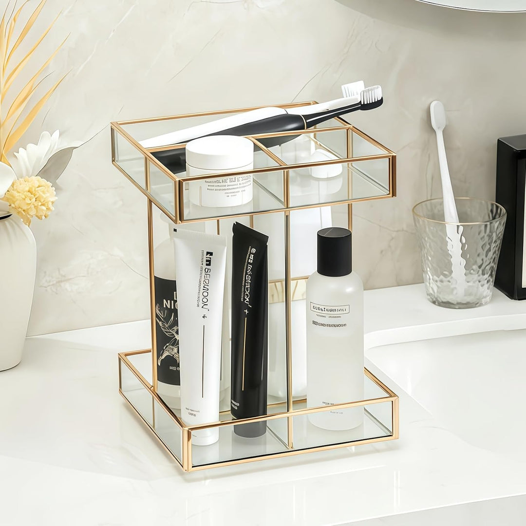 SLHEQING 360° drehbarer Kosmetik organizer, Grosse Kapazität Beauty Organizer, Glas Make Up Organize