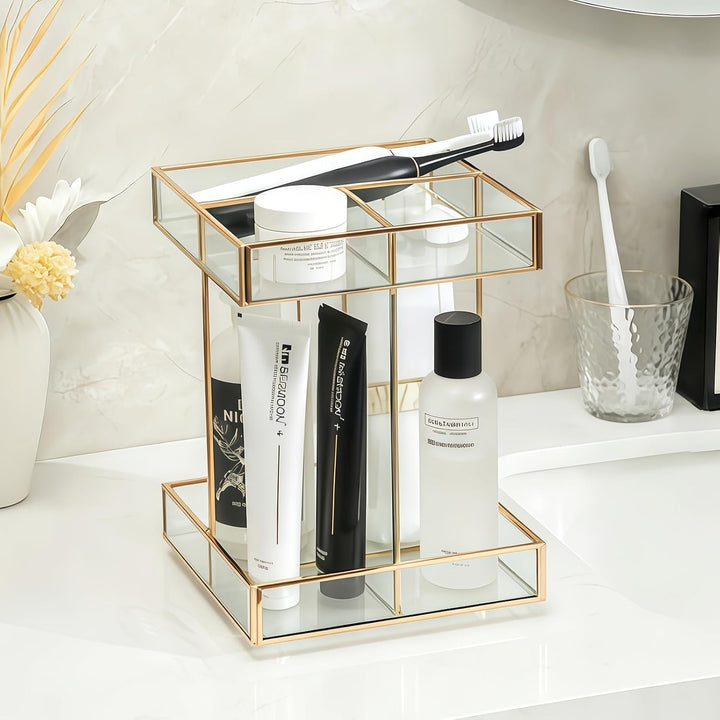 SLHEQING 360° drehbarer Kosmetik organizer, Grosse Kapazität Beauty Organizer, Glas Make Up Organize