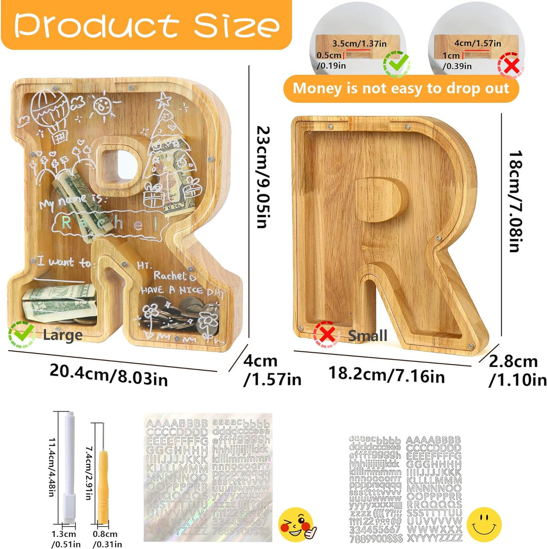 Lakpopya Spardose Buchstaben aus Holz für Kinder Erwachsene Gross A-Z Personalisiert Sparschwein mit