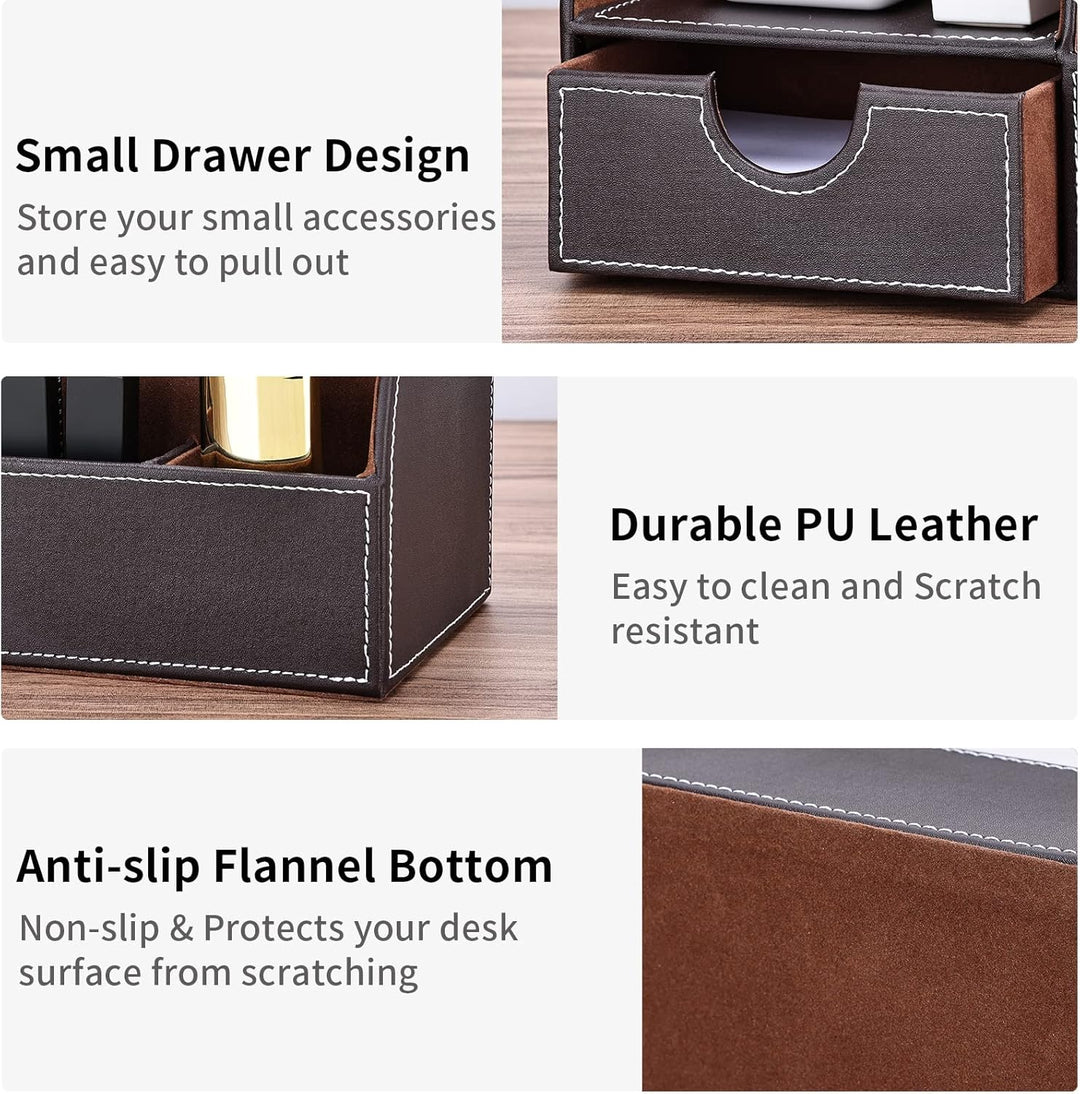 KINGFOM Büro Schreibtisch Organizer Ordnungssystem Tisch Organizer PU Leder Stiftehalter Stiftebox S