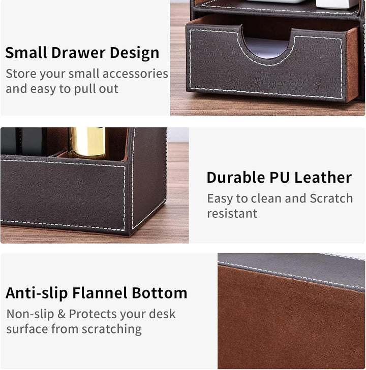KINGFOM Büro Schreibtisch Organizer Ordnungssystem Tisch Organizer PU Leder Stiftehalter Stiftebox S