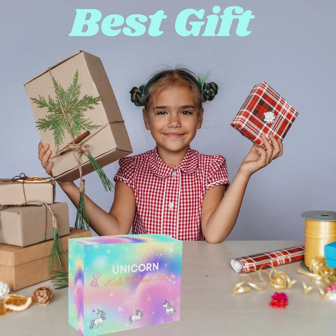 Kinderschminke Set Mädchen, Waschbares, sicheres Make-up-Set für Kinder Mit Einhorn Kosmetiktasche,N