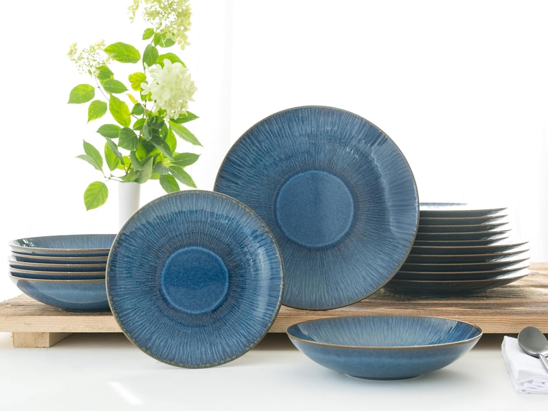 CreaTable, 10591, Serie Sea Breeze Blue, Geschirrset, Teller Set 18 teilig Teller Set Blau, Teller S