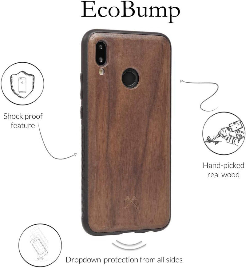 Woodcessories - Hülle Kompatibel Mit Huawei P20 Lite Aus Echtem Holz - EcoBump Case (Walnuss)