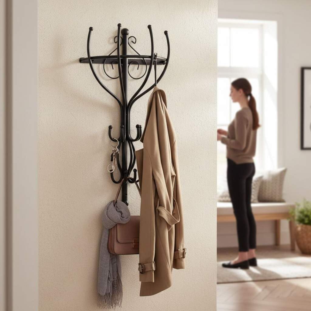 DanDiBo Wandgaderobe Halbrund Wand Metall Schwarz Vienno 66cm Gaderobe Kleiderhaken Gaderobenhaken H
