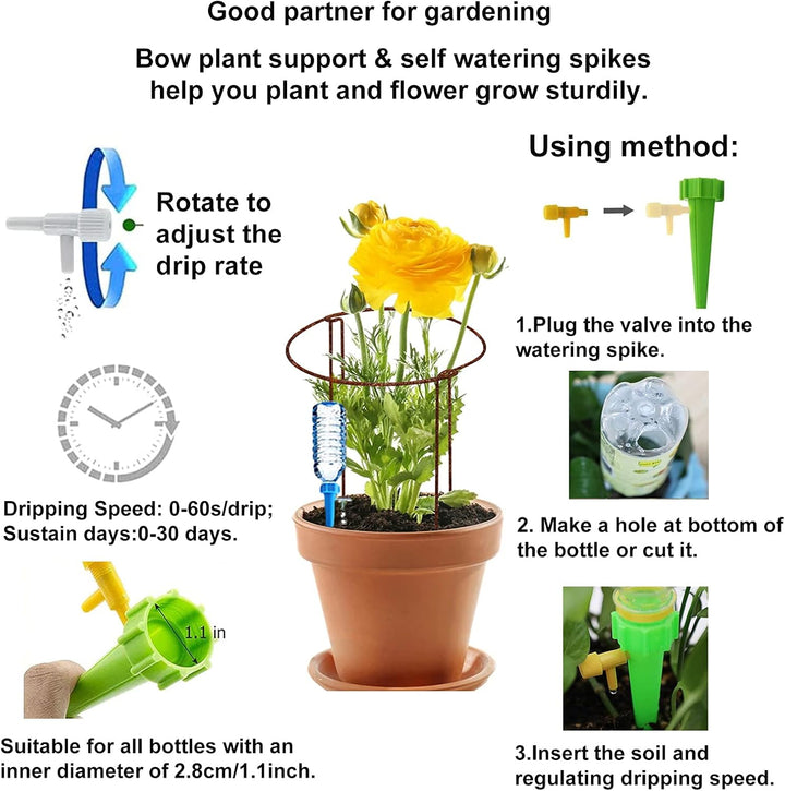 KAZITOO 6 Stück Grosse 60cm hohe Rostige Bogen-Pflanzenstütze, halbrund Rost-Blumenstütz-Ringkäfig-R