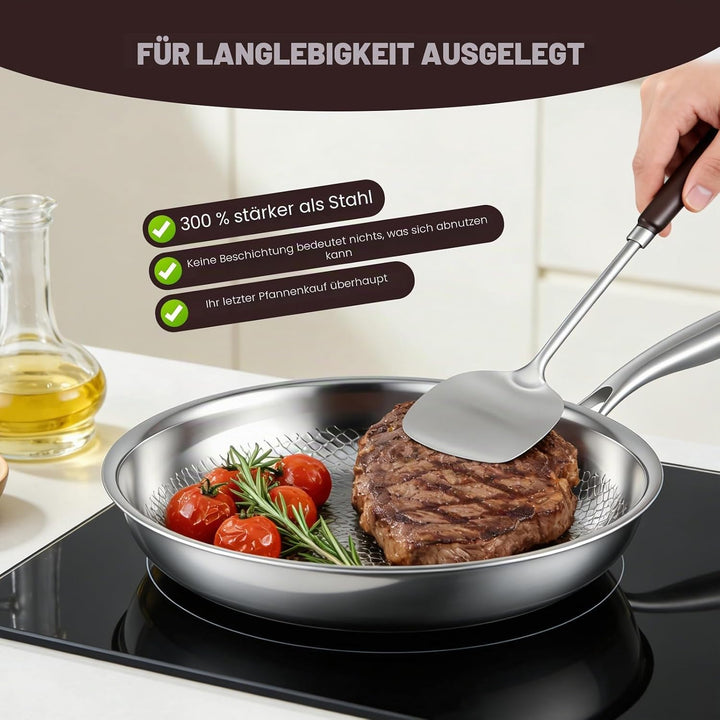 Titan Bratpfanne mit Spatel, Antihaft Gehämmerter Wok Titanpfanne-Nutrition zum Kochen, vielseitige