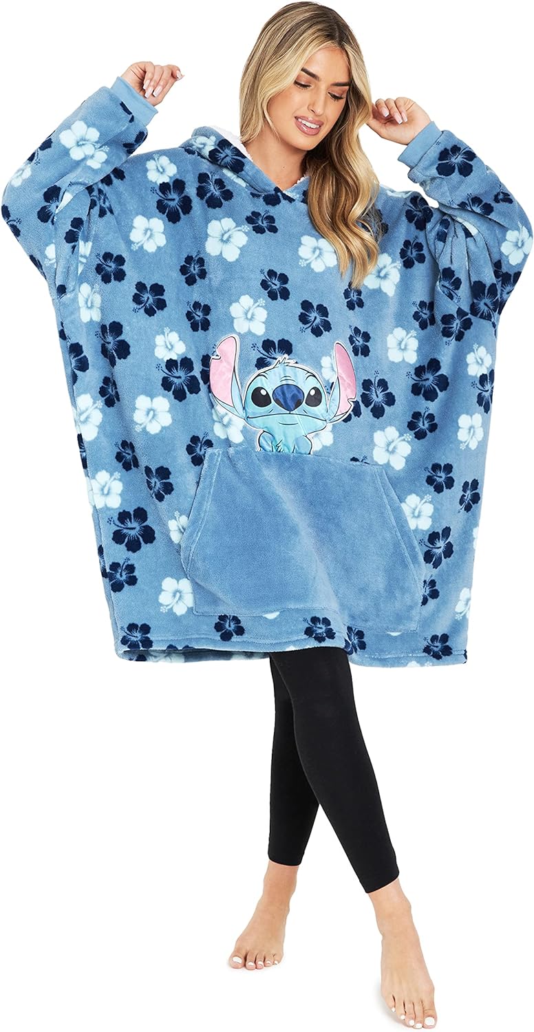 Disney Übergrosse Hoodie Decke Damen Stitch Oversized Kapuzenpullover Madchen Blau