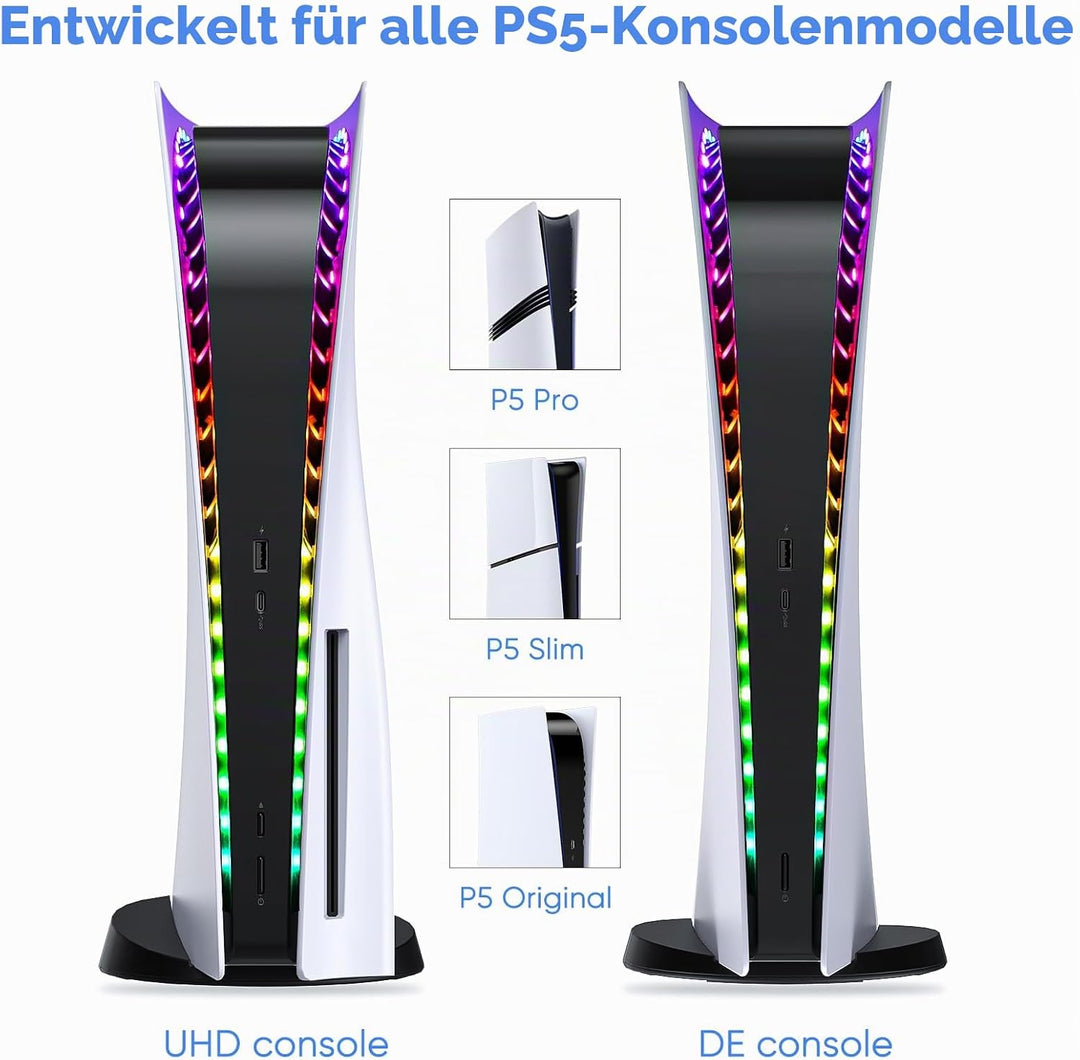 RGB LED Strip für PS5/Slim Konsole Digital/Disc Edition. FASTSNAIL LED Beleuchtung, 7 Farben, 358 Mo