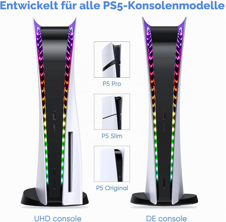 RGB LED Strip für PS5/Slim Konsole Digital/Disc Edition. FASTSNAIL LED Beleuchtung, 7 Farben, 358 Mo