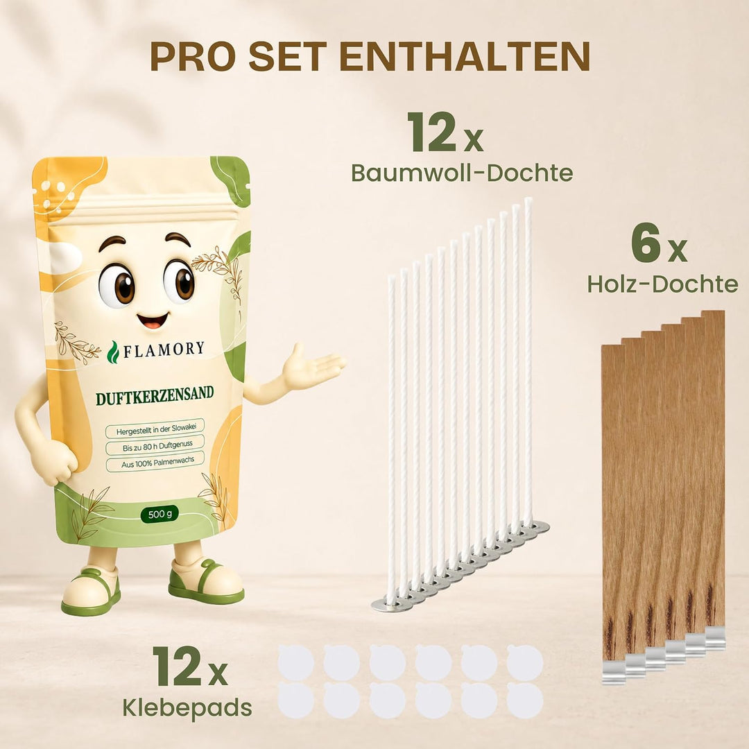Kerzensand mit Duft Entspannungs Set 3x500g – [Vanille/Lavendel/Sandelholz] – 18 Dochte inklusive –