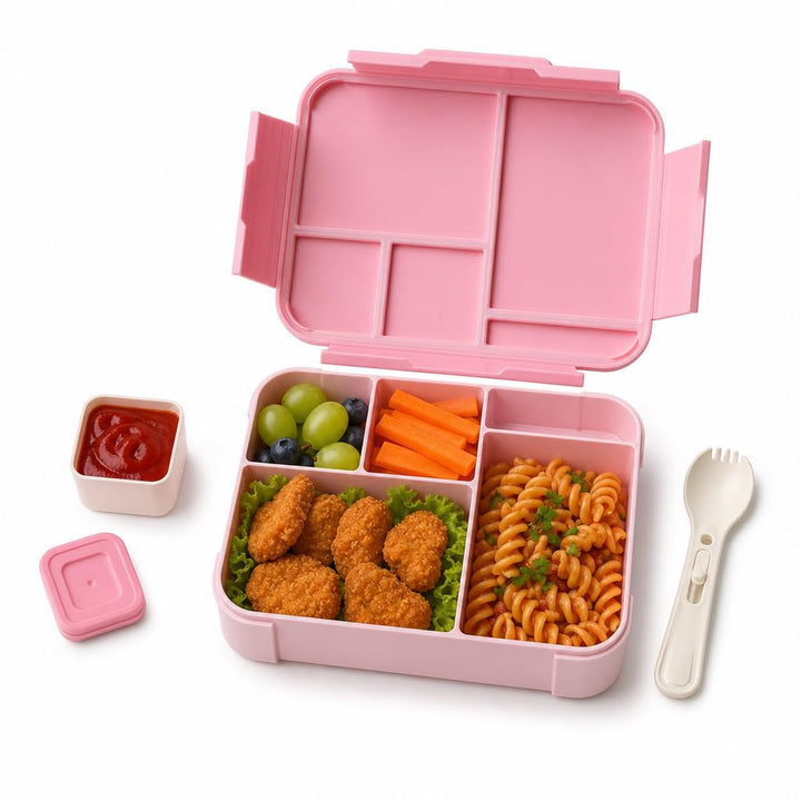 Brotdose Kinder mit Fächern 1100ML Bento Box BPA-Frei mit Löffel Rosa, Rosa