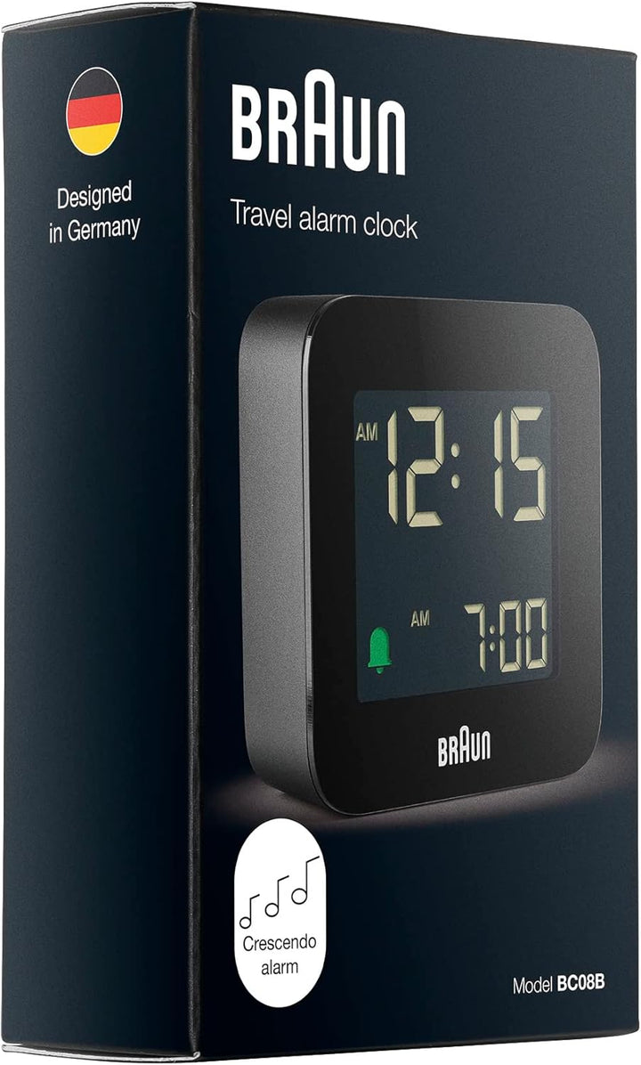 Braun Digitaler Reisewecker Schlummerfunktion, kompakte Grösse, Negatives LC-Display, Schnelleinstel