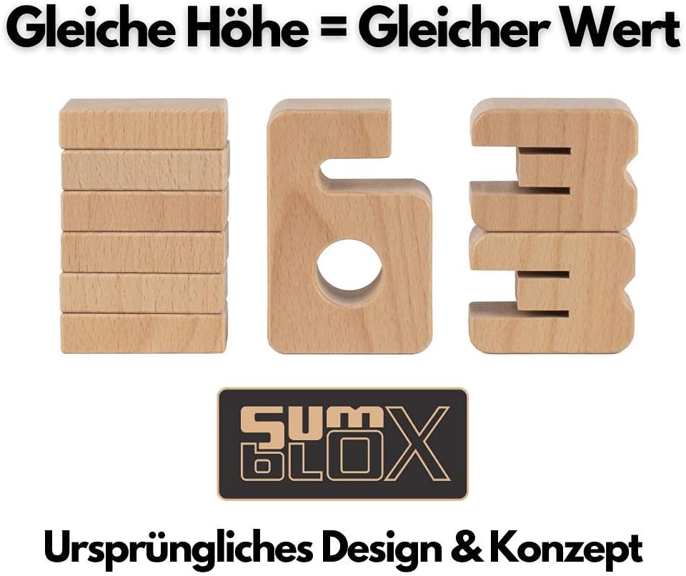 Brandneues SumBlox Original Basic Set - 76 grosse Holzbausteine aus massiver Buche mit 80 Aktivitäts