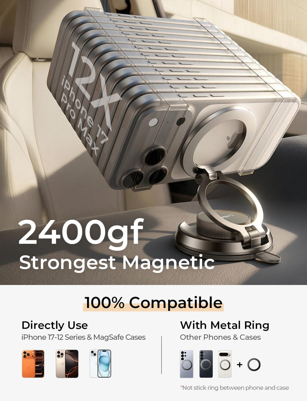 LISEN Metall MagSafe Autohalterung Handyhalterung Auto mit Vakuum Saugnapf | -40°C~90°C Silikon,Ganz