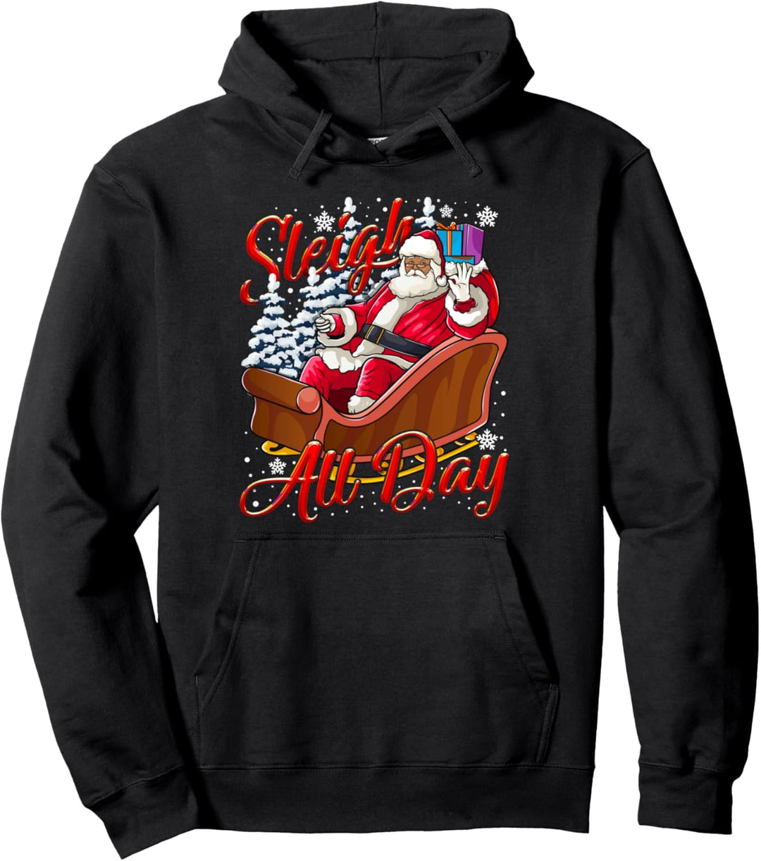 Santa Claus Sleigh Toys Black African American Christmas Pullover Hoodie