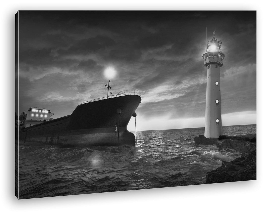 deyoli Orangener Himmel am Hafen Format: 60x40 Effekt: Schwarz&amp;Weiss als Leinwand, Motiv fertig gera