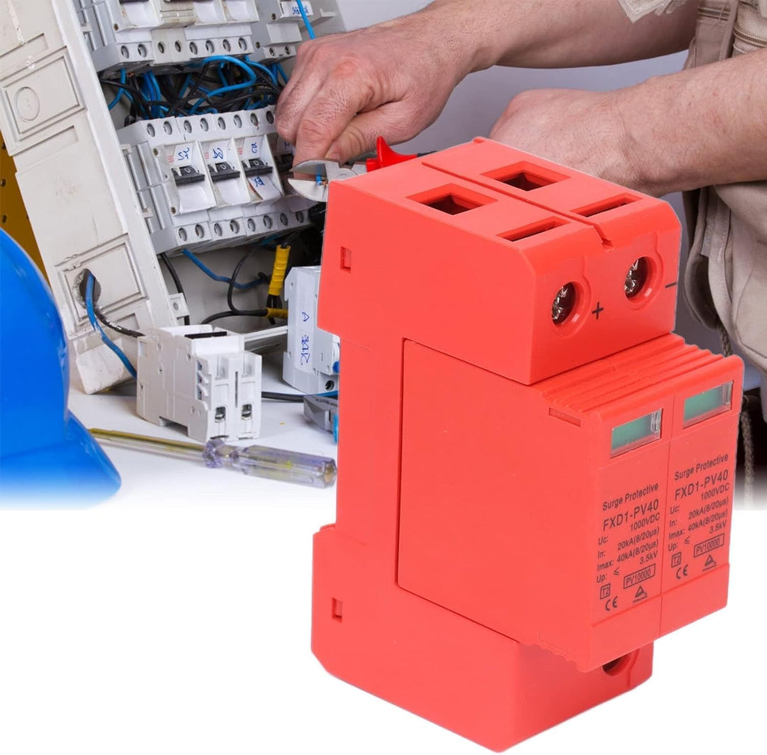 Agatige 2Pcs Überspannungsschutzgeräte, DC-Photovoltaik-Ableiter-Spannungs-Blitzschutz 2P 40KA mit F