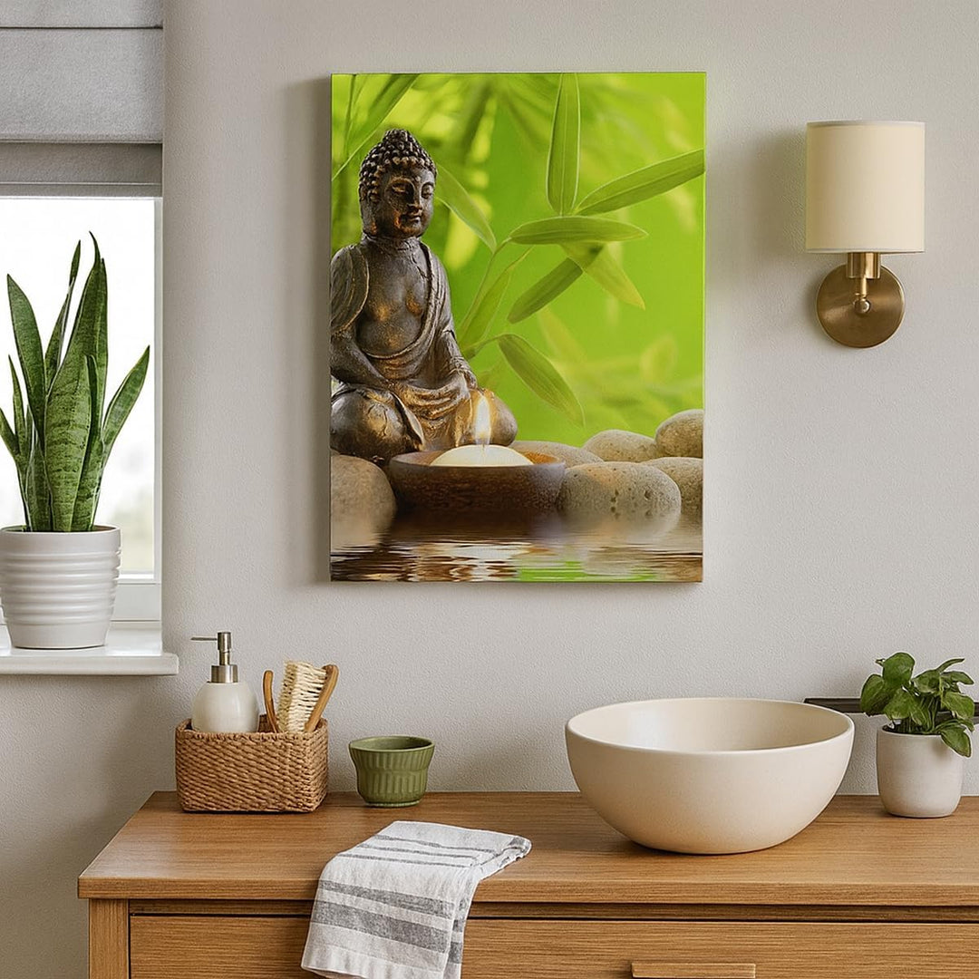 Bilder auf Leinwand Buddhismus Feng Shui Spa Bambus Leinwandbild mit Rahmen 45x80cm Wandbilder Dekor