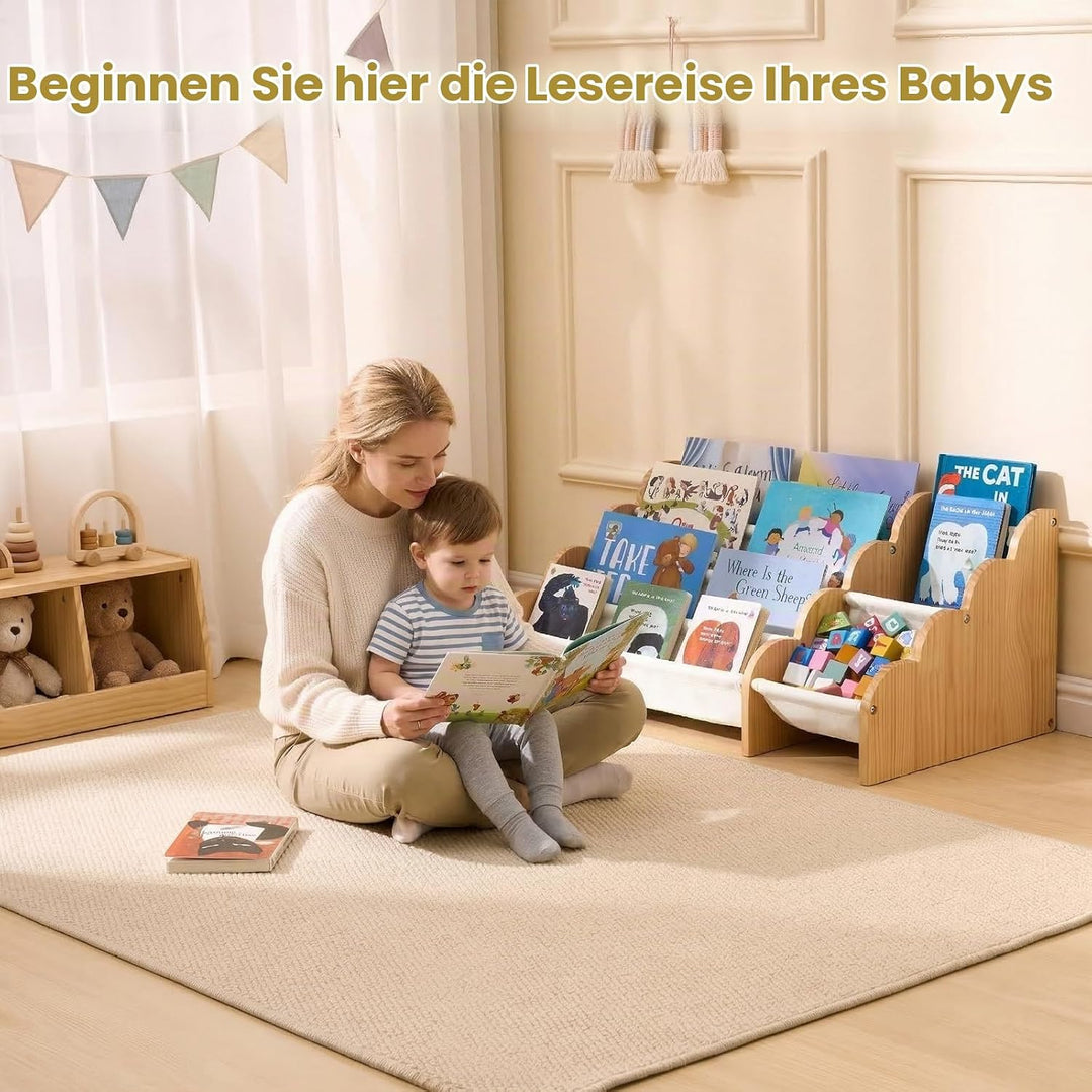 Puricon 4-stufiges Kinderbücherregal mit Spielzeugablage, Montessori-Inspired Frontal-Sling-Buchrega