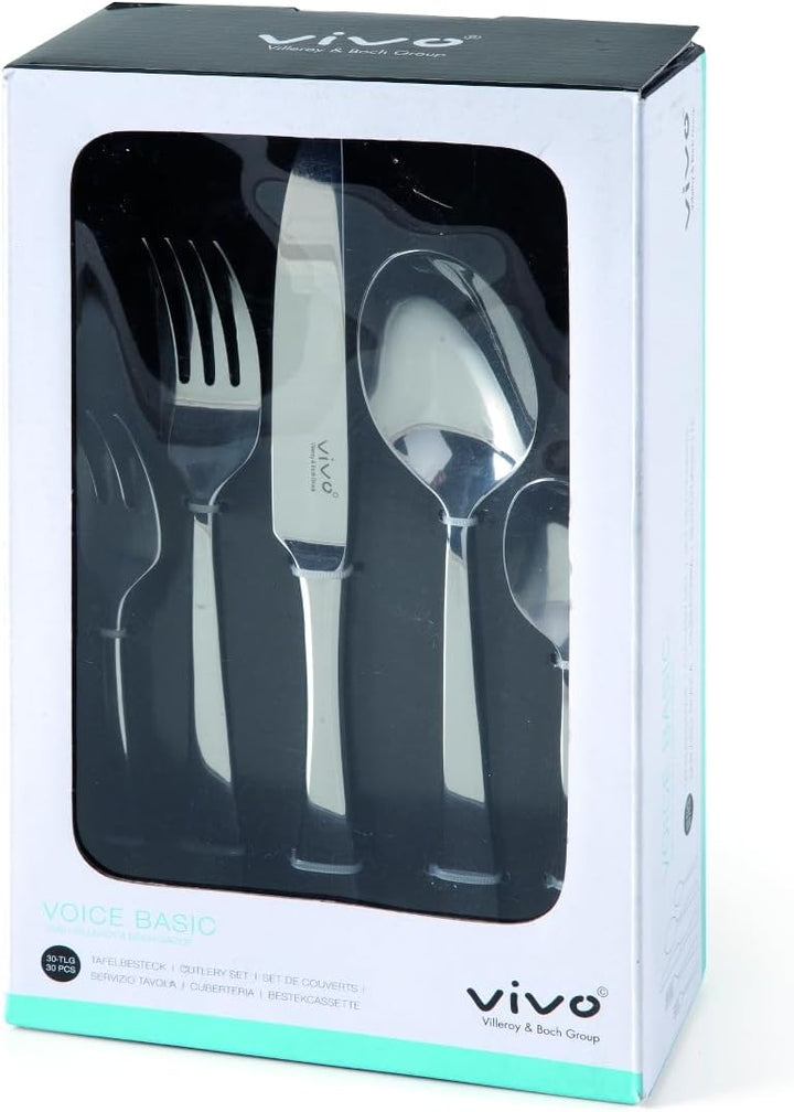 vivo by Villeroy &amp; Boch – Voice Basic Tafelbesteck 30 teilig, 6 Personen, spülmaschinenfest, rostfre