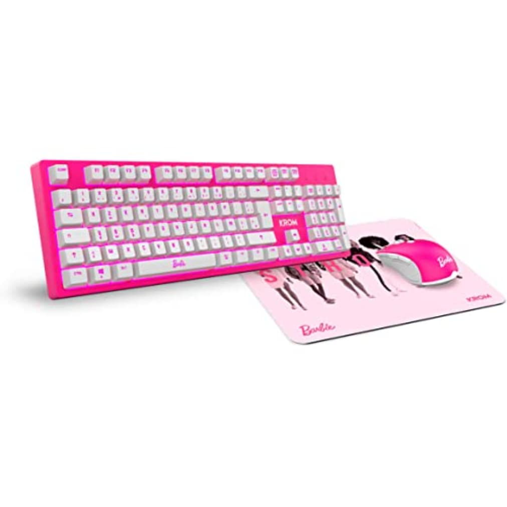 KROM Maus und -Mausunterlage Barbie Edition Kandy - Weisse LED-Membrantastatur, Maus optischem Senso