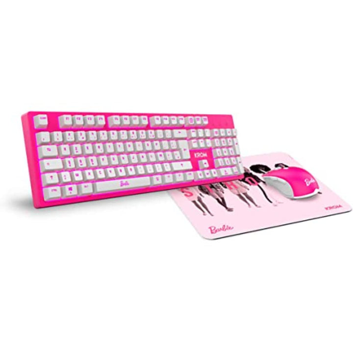 KROM Maus und -Mausunterlage Barbie Edition Kandy - Weisse LED-Membrantastatur, Maus optischem Senso