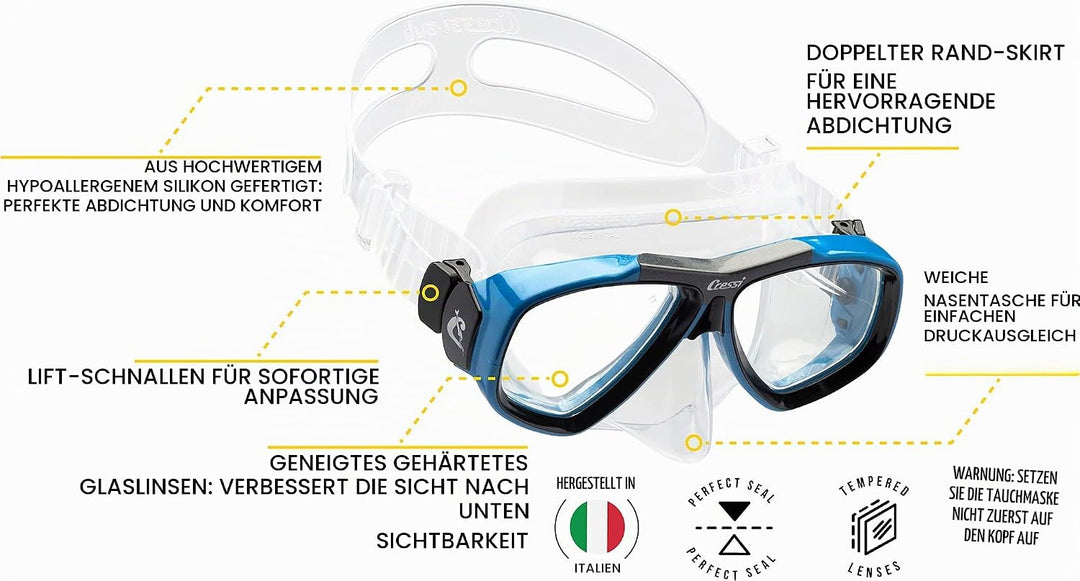 Cressi Focus - Schnorchelmaske, Einstellbar Schnorchelset Erwachsene, Taucherbrille Kinder und Tauch