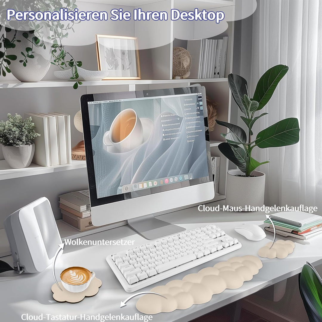 Wolkenförmige Handballenauflage für Tastatur, ergonomische Tastatur-Handauflage aus PU-Leder mit Mem