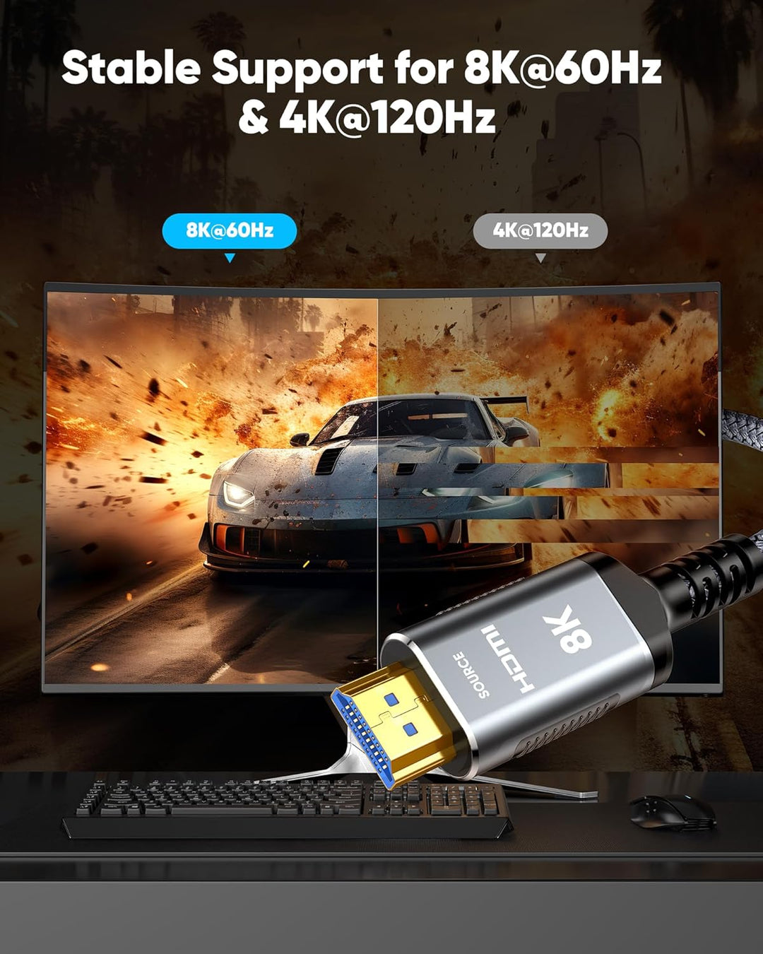 Highwings HDMI Kabel 20Meter 8K, HDMI 2.1 Kabel 48Gbps Ultra Highspeed 8K@60Hz 4K@120Hz 7680P HDR10