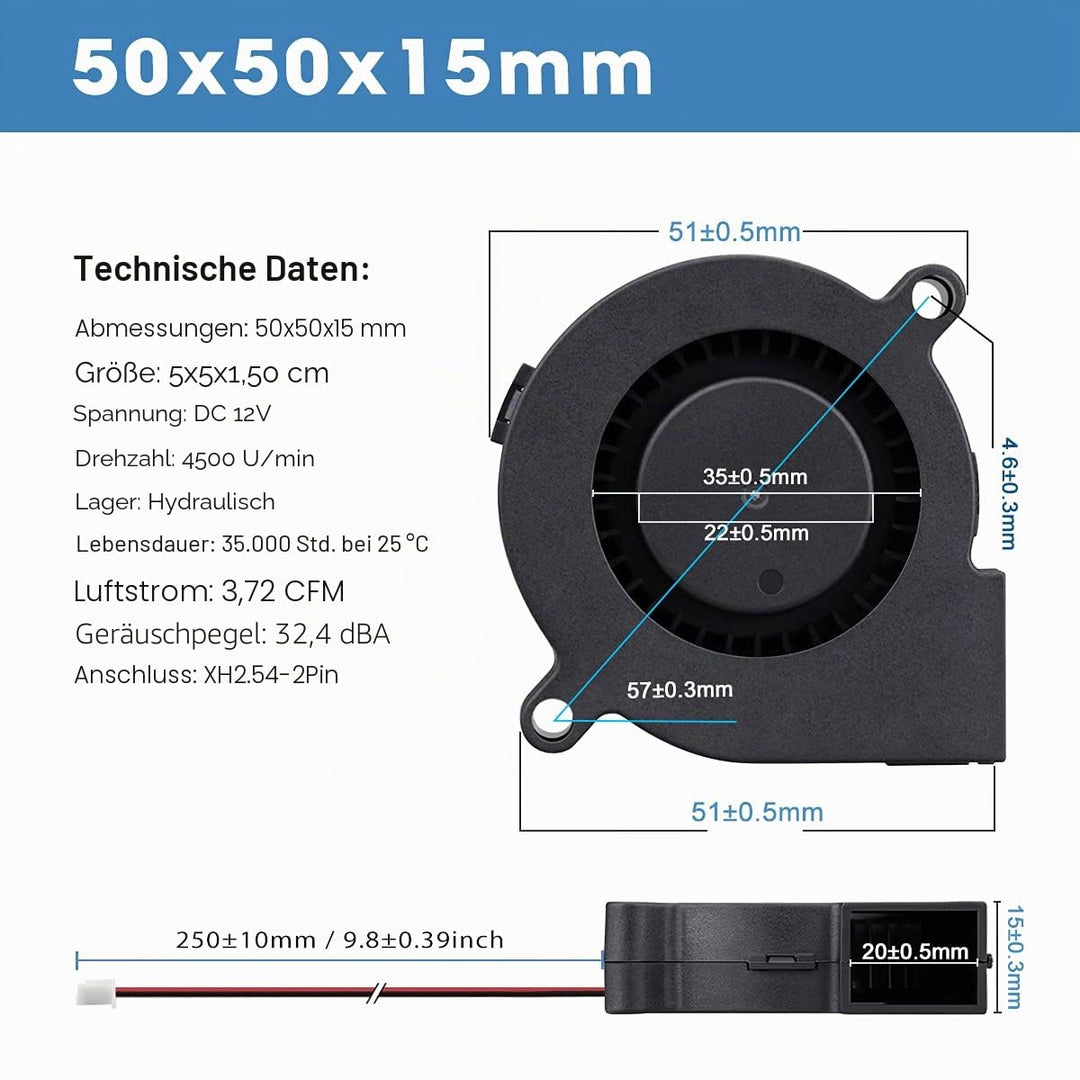 GDSTIME 5015 Gebläse Lüfter 50 x 15mm 12V Turbinen Turbo 50mm Kühlung Ventilator 4500 U/min 5CM Radi