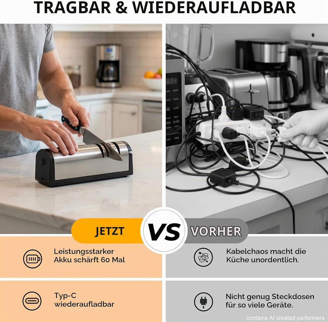 Flechazo Elektrischer Messerschärfer, USB-C Aufladbar, Tragbar, Kunststoff, für Grobe und Feine Klin