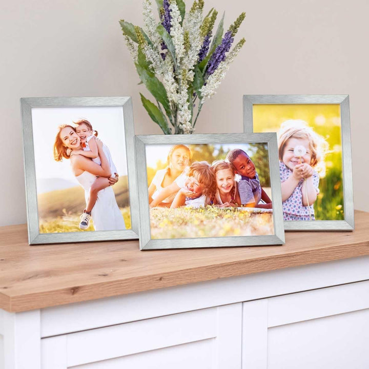 PHOTOLINI Bilderrahmen 15x20 Holz MDF, 3er Set Bilderrahmen 20x15 Silber, Picture Frame mit Acrylgla