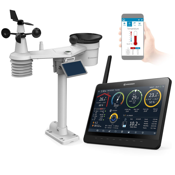 Bresser MeteoChamp 9-in-1 WLAN-Wetterstation mit digitalem Bilderrahmen, HD-Display, Luftqualitätsan