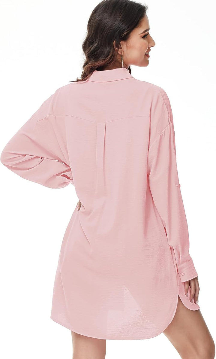 Damen Bluse V-Ausschnitt Hemdbluse Langarm Lässiges Hemd zum Knöpfen Langarmshirt Casual Oberteile A