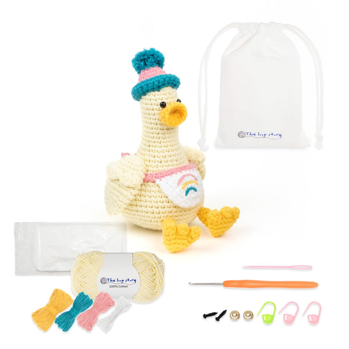 The loop story Häkelset Tiere Ente Crochet kit mit Video-Kurs (Schritt für Schritt auf Englisch) – H