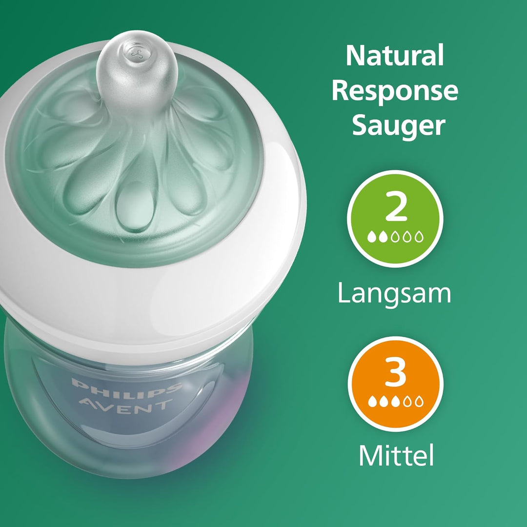 Philips Avent Natural Response Glas-Geschenkset für Neugeborene – 3 x 120 ml und 2 x 240 ml Babyflas