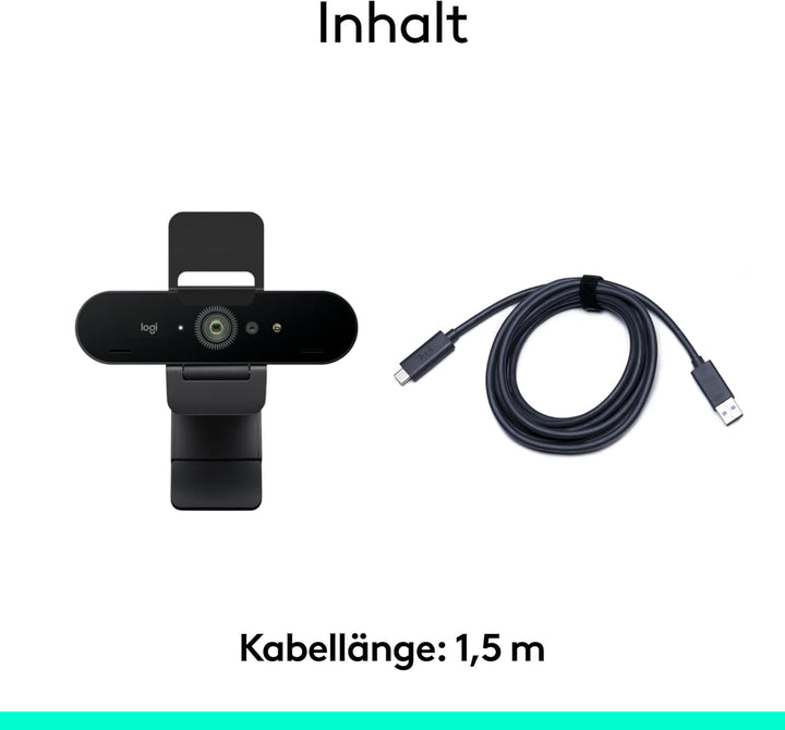 Logitech Brio 4K Webcam, Videogespräche, Mikrofon mit Geräuschunterdrückung, automatische HD-Belicht