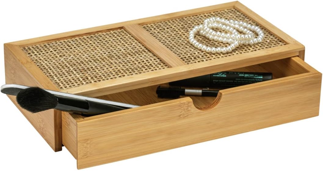 WENKO Badbox Allegre, dekorative Box mit Schublade im trendigen Boho-Style aus hochwertigem Bambus u