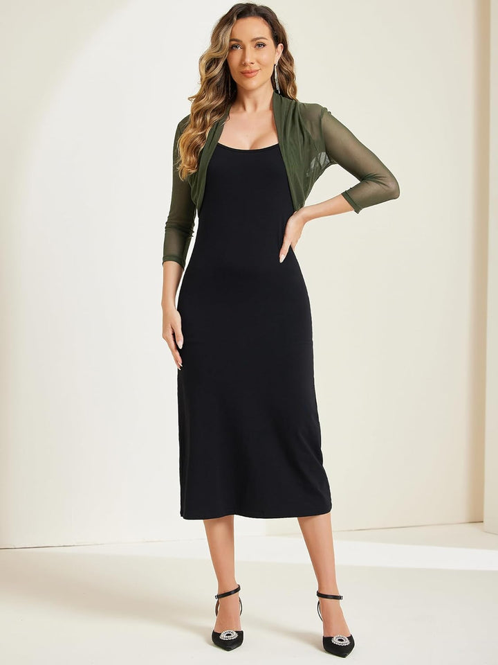 Allegra K Damen Bolero Festlich 3/4 Ärmel Rüschen Mesh Durchsichtig Crop Strickjacke Shrug Boleros M