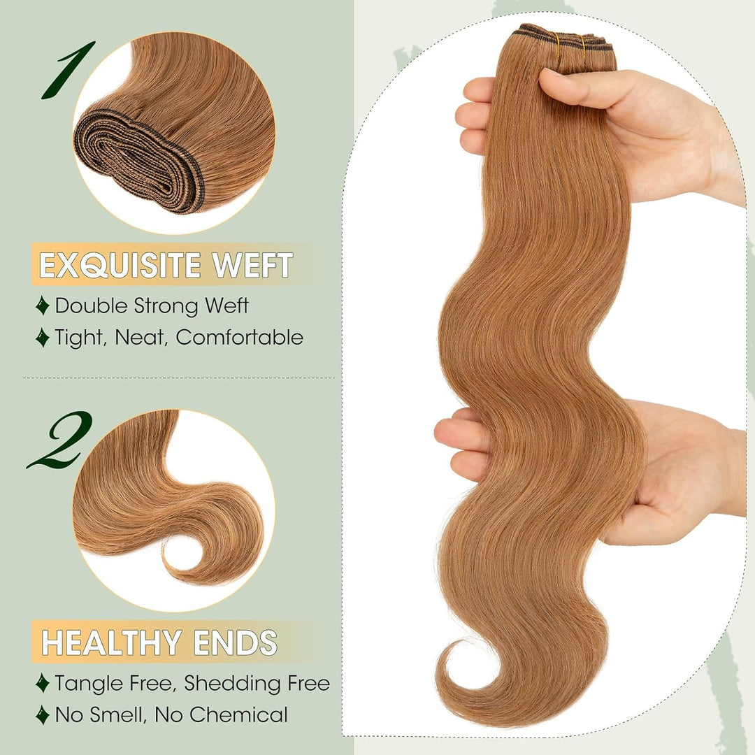 Elailite Haartressen Echthaar Braun Sew in Bündel Hair Extensions Tressen Haarverlängerungen Brasili